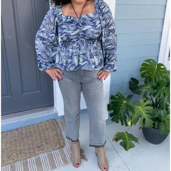 NEW GOOD PEOPLE DESIGN lust for life top in blue multi - Picture 1 of 2